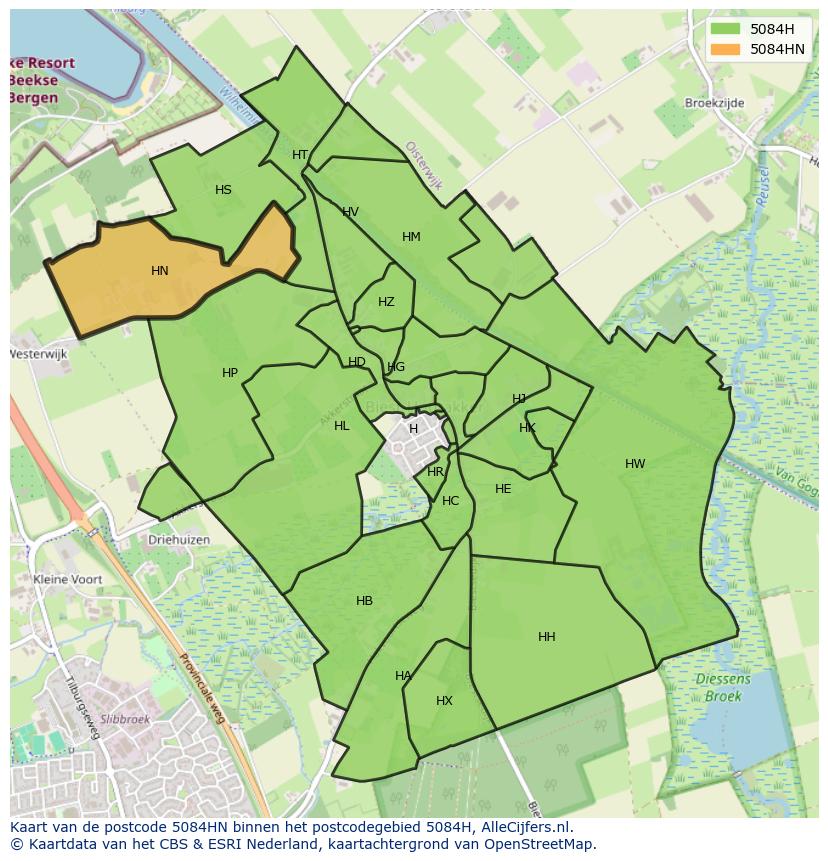 Afbeelding van het postcodegebied 5084 HN op de kaart.