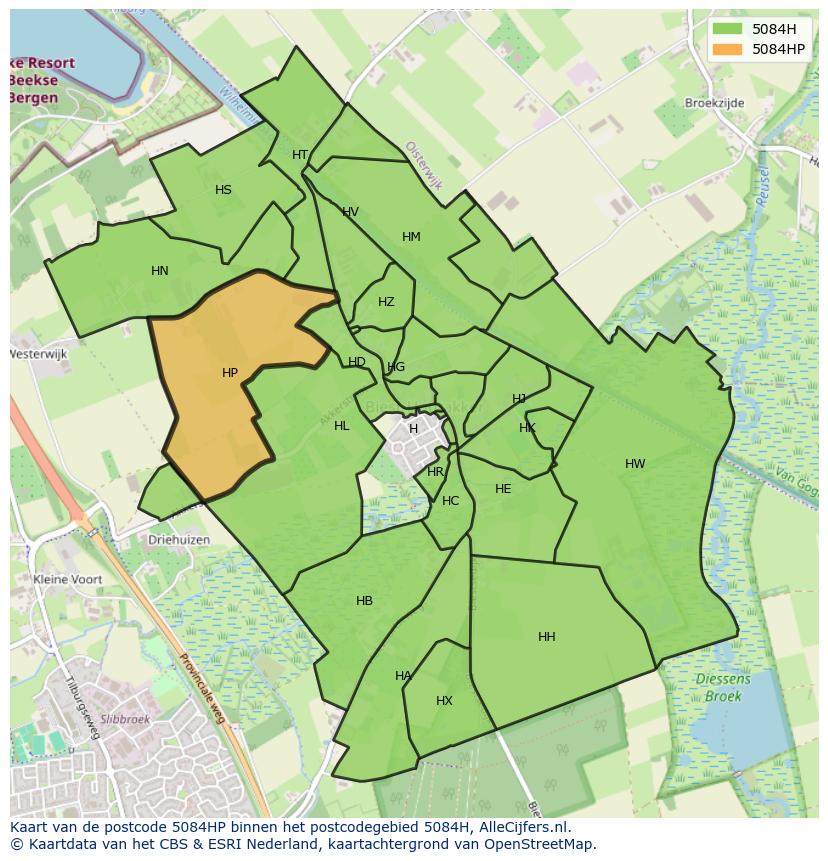 Afbeelding van het postcodegebied 5084 HP op de kaart.