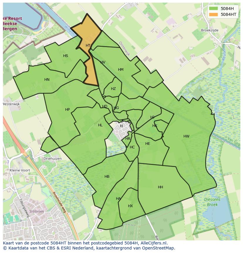 Afbeelding van het postcodegebied 5084 HT op de kaart.