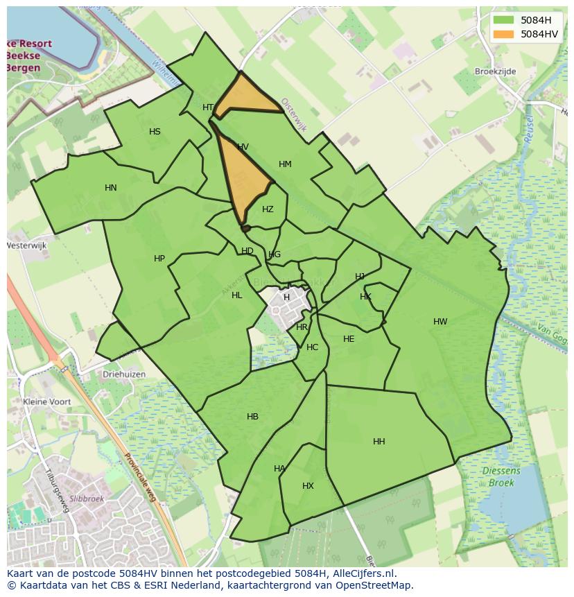 Afbeelding van het postcodegebied 5084 HV op de kaart.