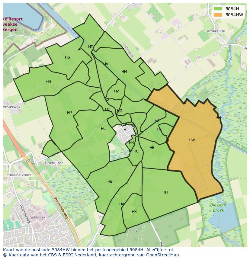 Afbeelding van het postcodegebied 5084 HW op de kaart.