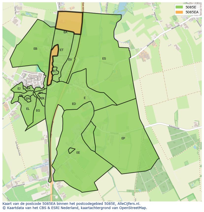 Afbeelding van het postcodegebied 5085 EA op de kaart.