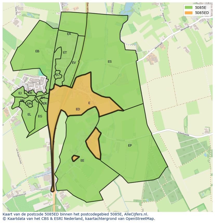 Afbeelding van het postcodegebied 5085 ED op de kaart.