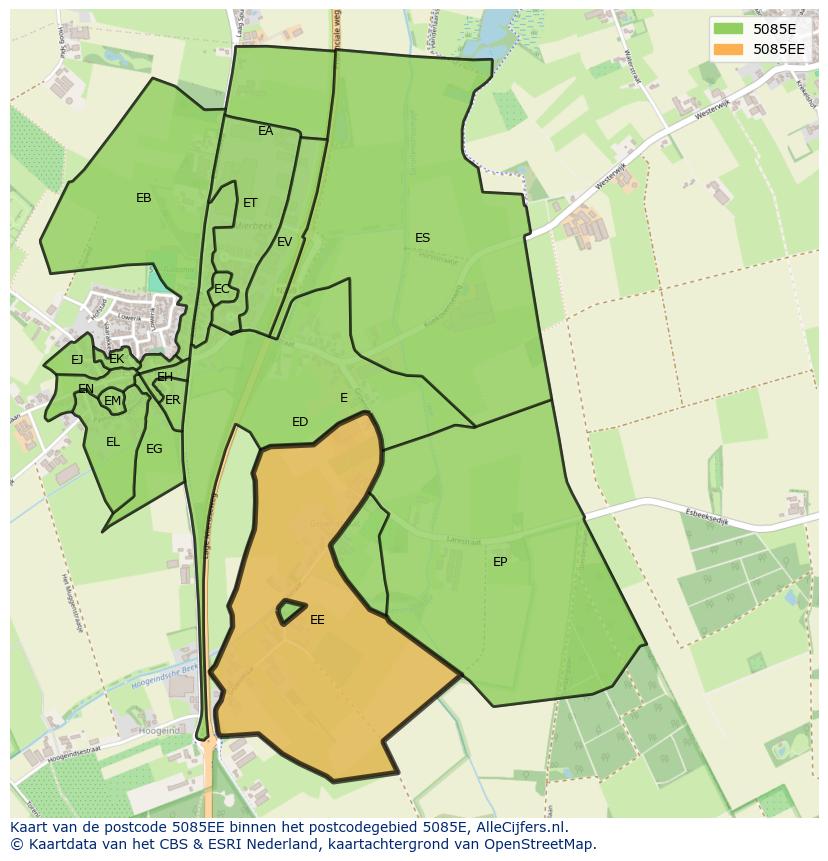 Afbeelding van het postcodegebied 5085 EE op de kaart.