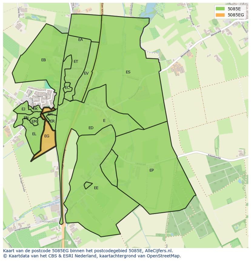 Afbeelding van het postcodegebied 5085 EG op de kaart.