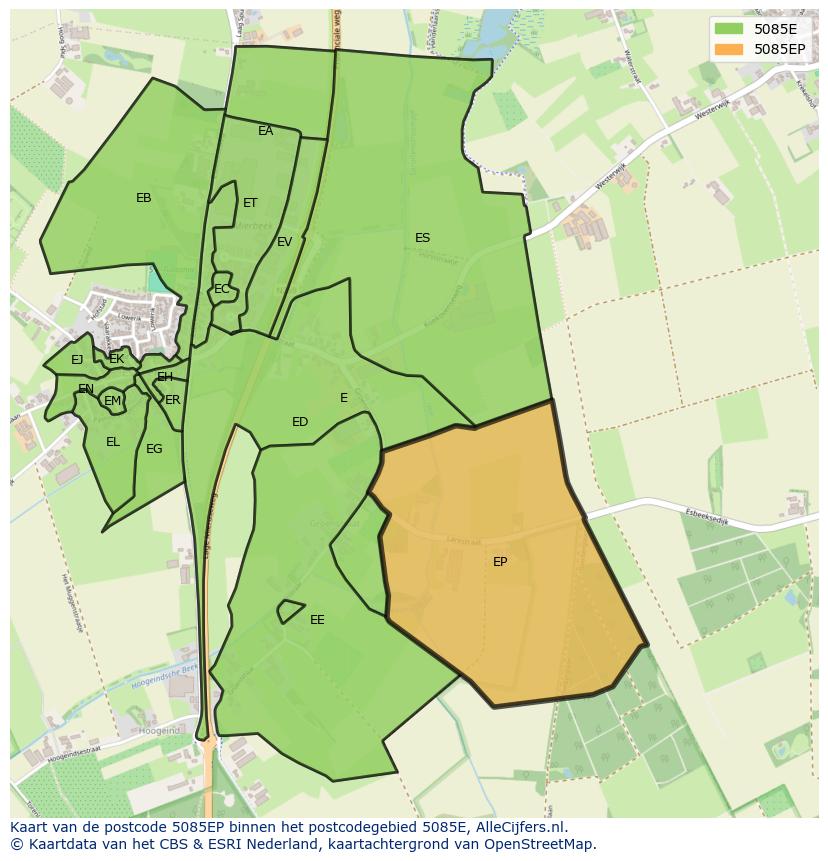 Afbeelding van het postcodegebied 5085 EP op de kaart.