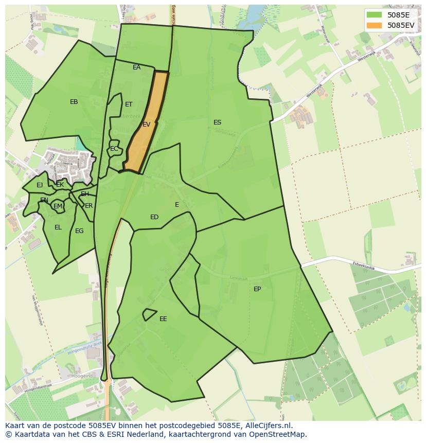Afbeelding van het postcodegebied 5085 EV op de kaart.