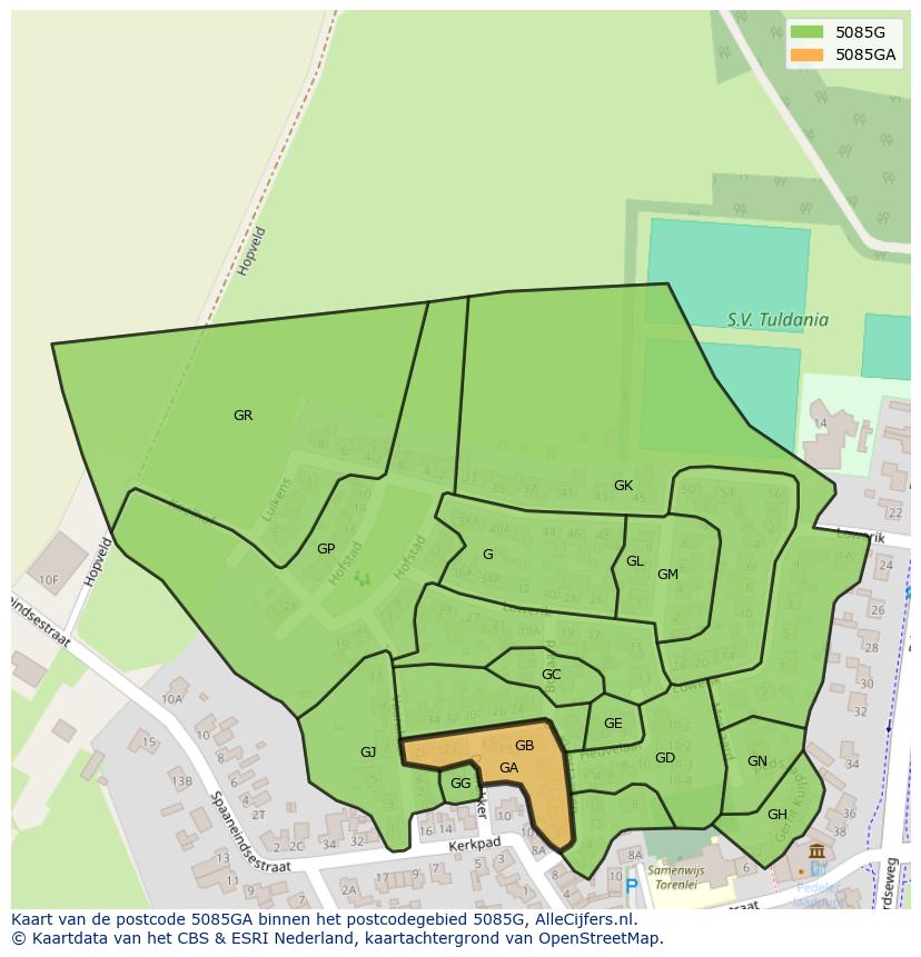 Afbeelding van het postcodegebied 5085 GA op de kaart.