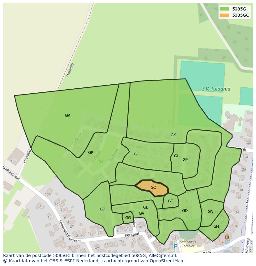 Afbeelding van het postcodegebied 5085 GC op de kaart.