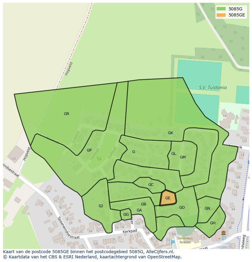 Afbeelding van het postcodegebied 5085 GE op de kaart.