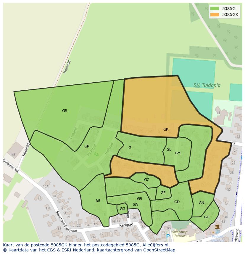 Afbeelding van het postcodegebied 5085 GK op de kaart.