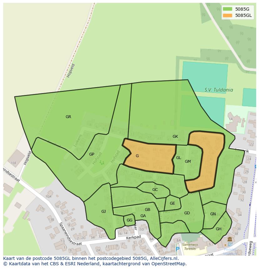 Afbeelding van het postcodegebied 5085 GL op de kaart.