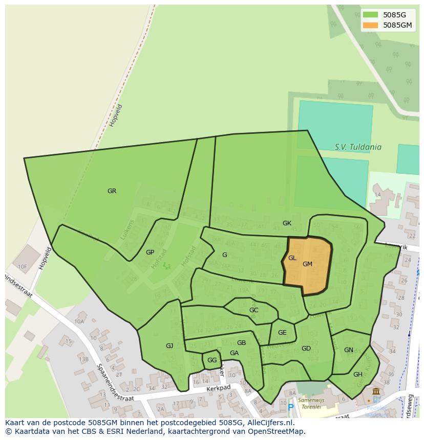 Afbeelding van het postcodegebied 5085 GM op de kaart.