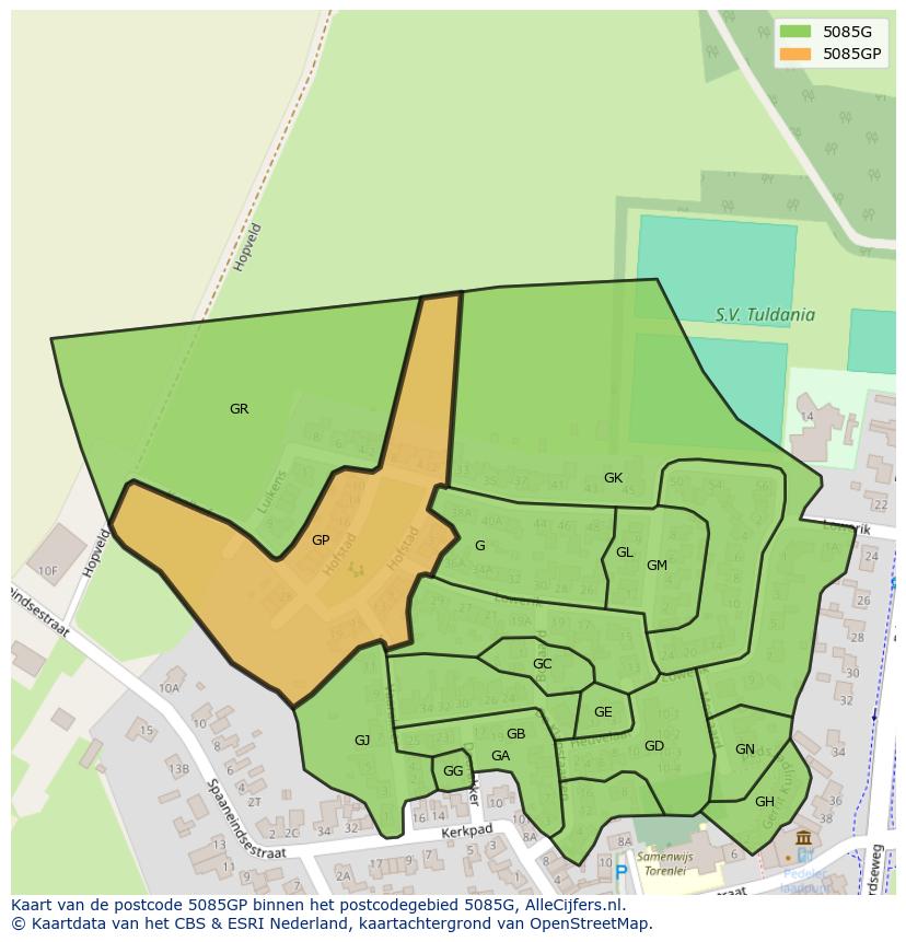Afbeelding van het postcodegebied 5085 GP op de kaart.