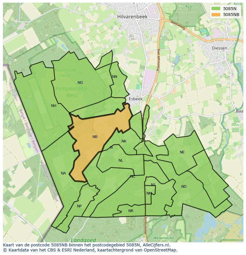 Afbeelding van het postcodegebied 5085 NB op de kaart.
