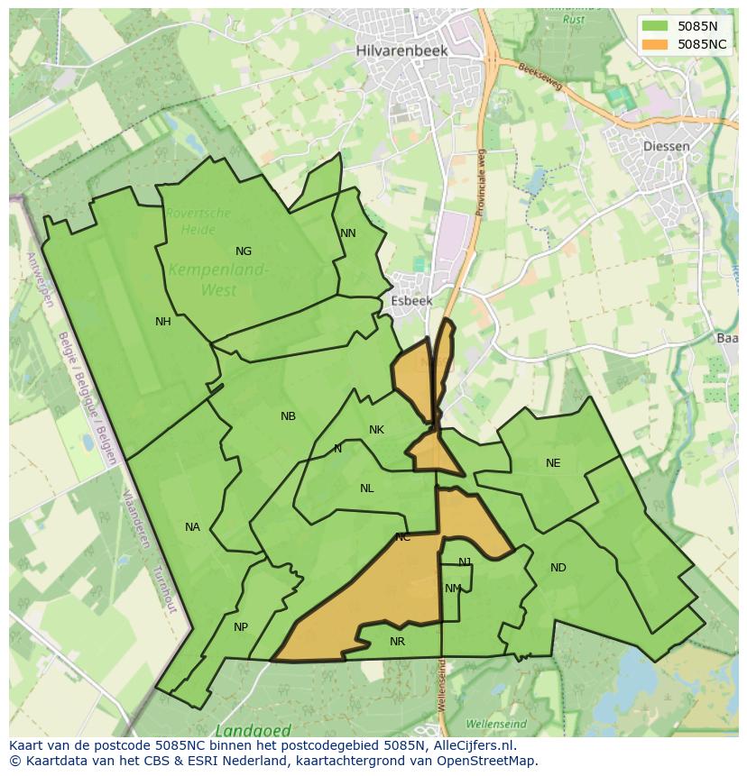 Afbeelding van het postcodegebied 5085 NC op de kaart.
