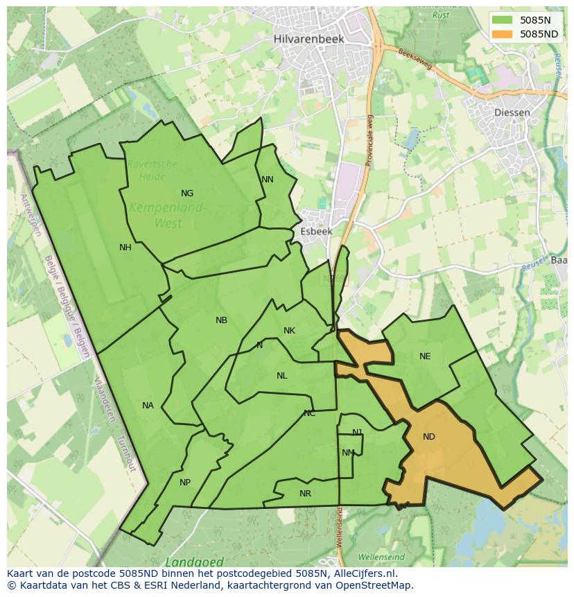 Afbeelding van het postcodegebied 5085 ND op de kaart.