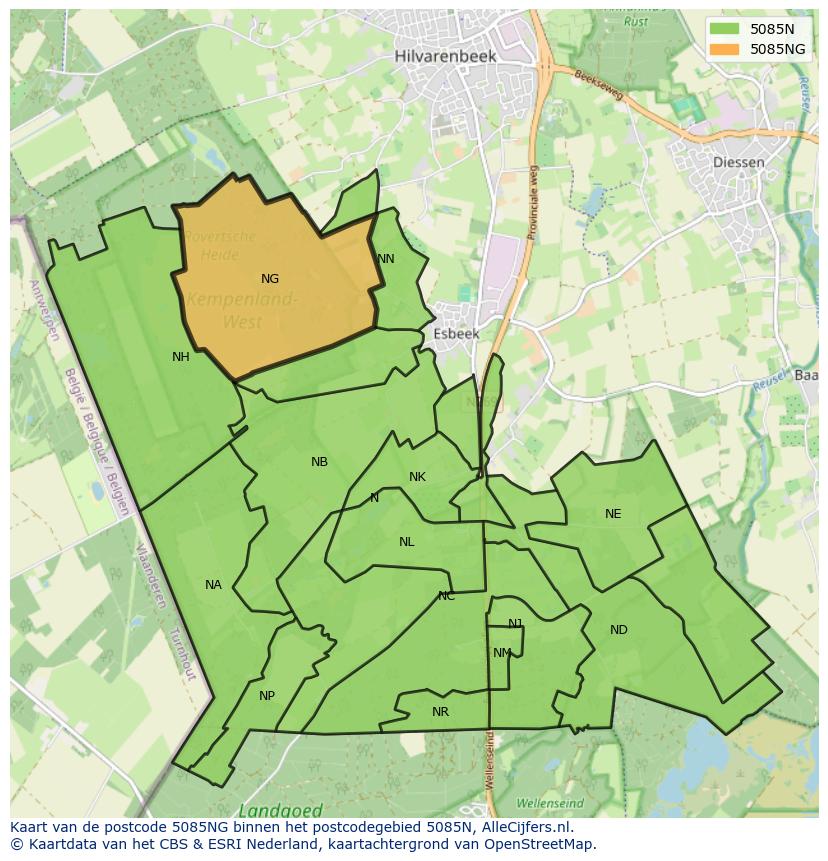 Afbeelding van het postcodegebied 5085 NG op de kaart.