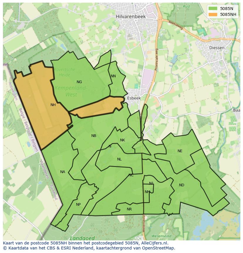 Afbeelding van het postcodegebied 5085 NH op de kaart.
