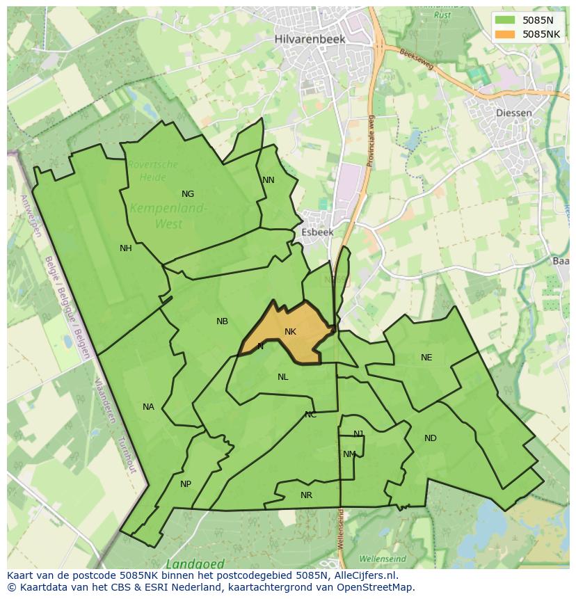 Afbeelding van het postcodegebied 5085 NK op de kaart.