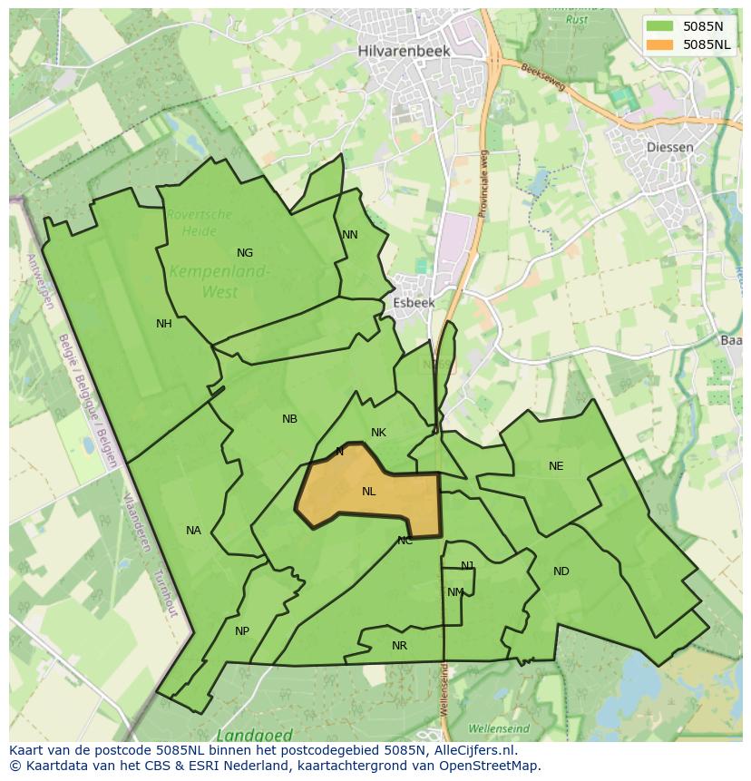 Afbeelding van het postcodegebied 5085 NL op de kaart.