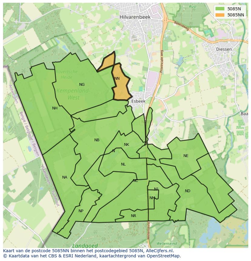 Afbeelding van het postcodegebied 5085 NN op de kaart.