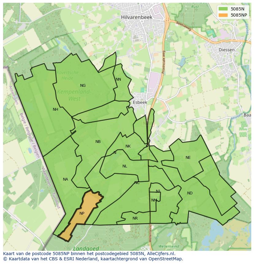 Afbeelding van het postcodegebied 5085 NP op de kaart.
