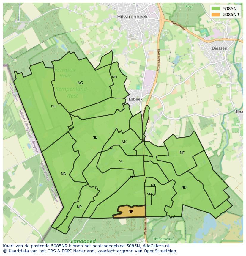 Afbeelding van het postcodegebied 5085 NR op de kaart.