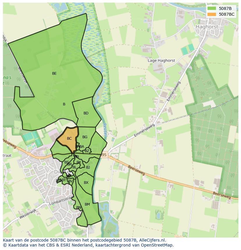 Afbeelding van het postcodegebied 5087 BC op de kaart.