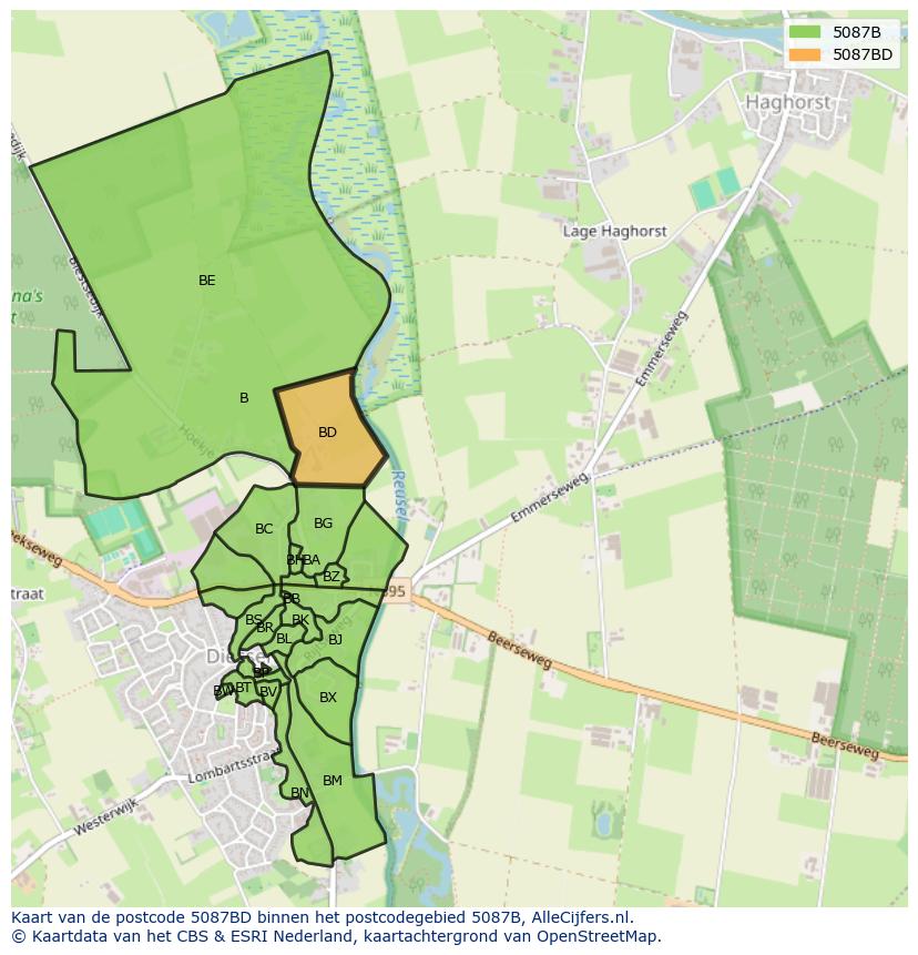 Afbeelding van het postcodegebied 5087 BD op de kaart.