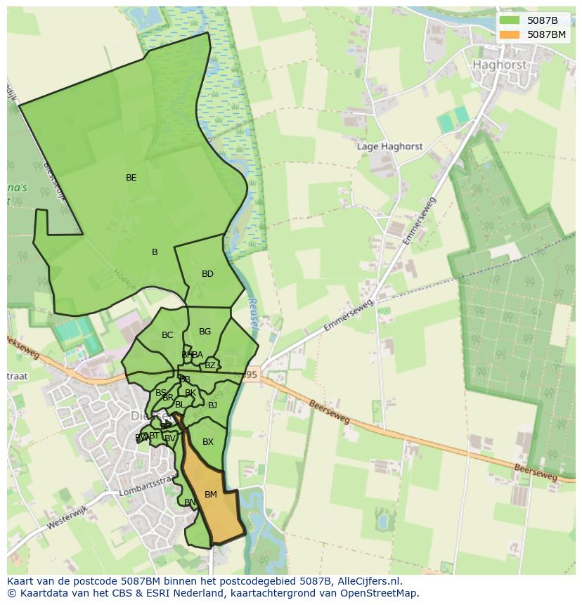 Afbeelding van het postcodegebied 5087 BM op de kaart.