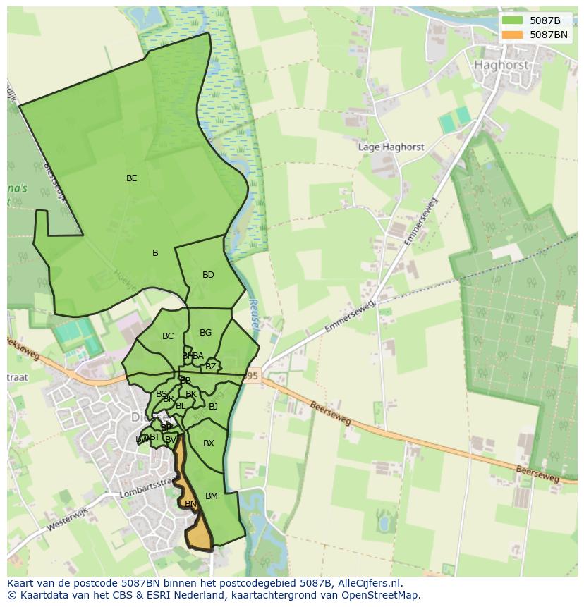 Afbeelding van het postcodegebied 5087 BN op de kaart.