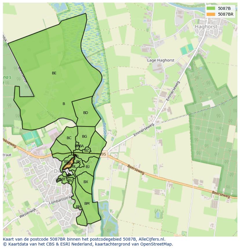Afbeelding van het postcodegebied 5087 BR op de kaart.