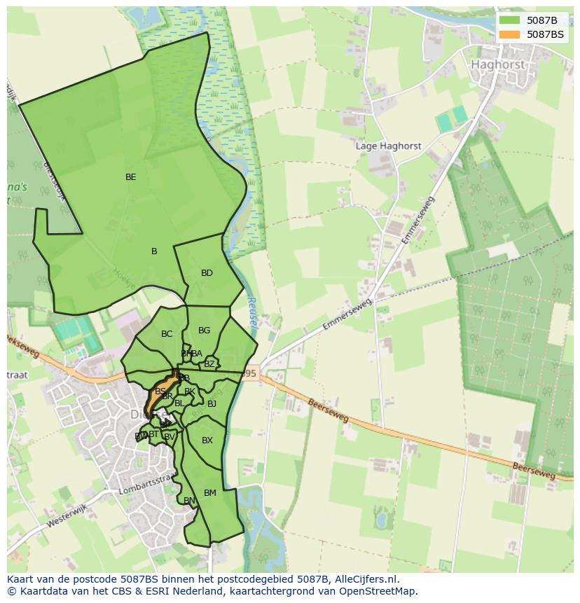 Afbeelding van het postcodegebied 5087 BS op de kaart.