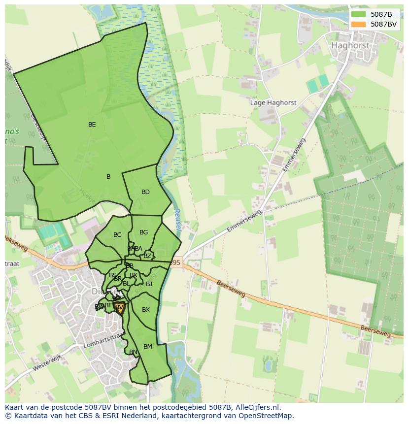 Afbeelding van het postcodegebied 5087 BV op de kaart.