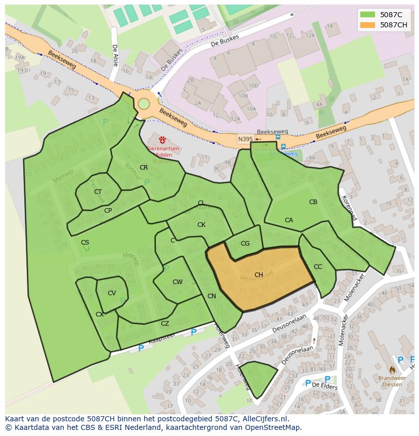 Afbeelding van het postcodegebied 5087 CH op de kaart.