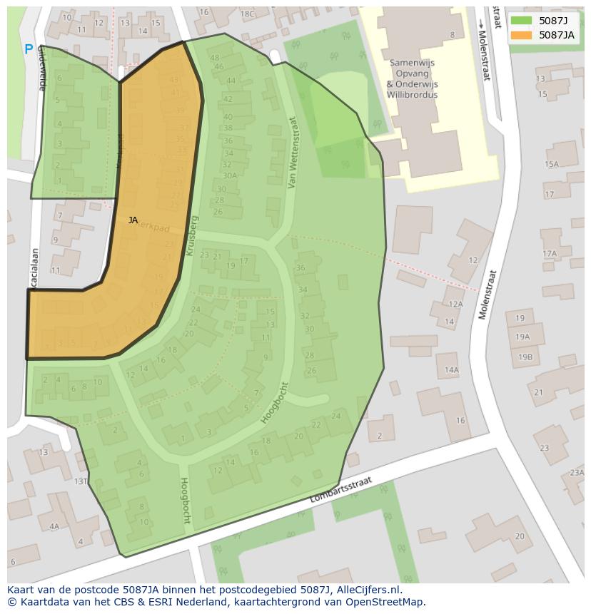 Afbeelding van het postcodegebied 5087 JA op de kaart.