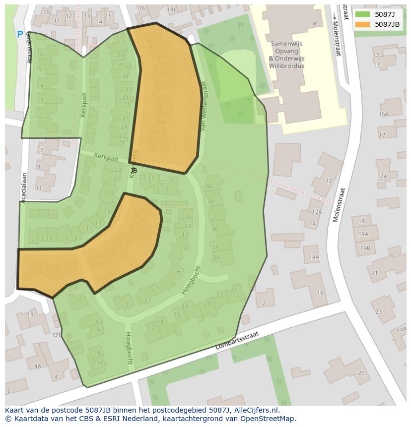 Afbeelding van het postcodegebied 5087 JB op de kaart.