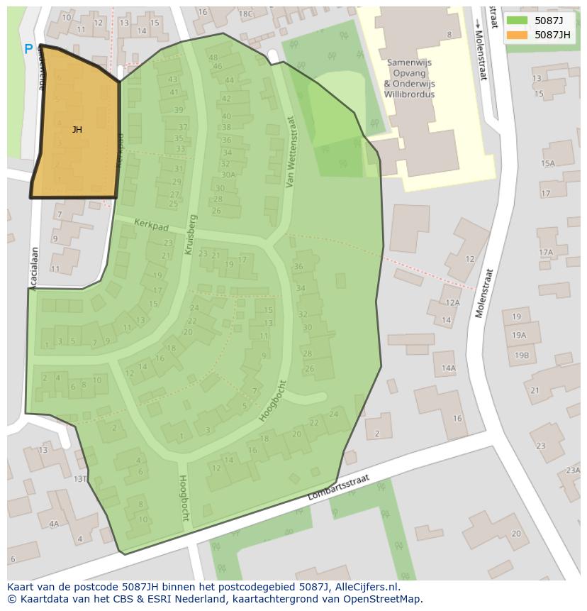 Afbeelding van het postcodegebied 5087 JH op de kaart.