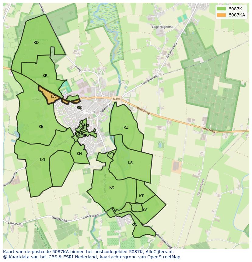 Afbeelding van het postcodegebied 5087 KA op de kaart.