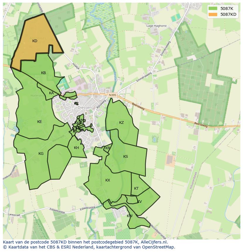 Afbeelding van het postcodegebied 5087 KD op de kaart.