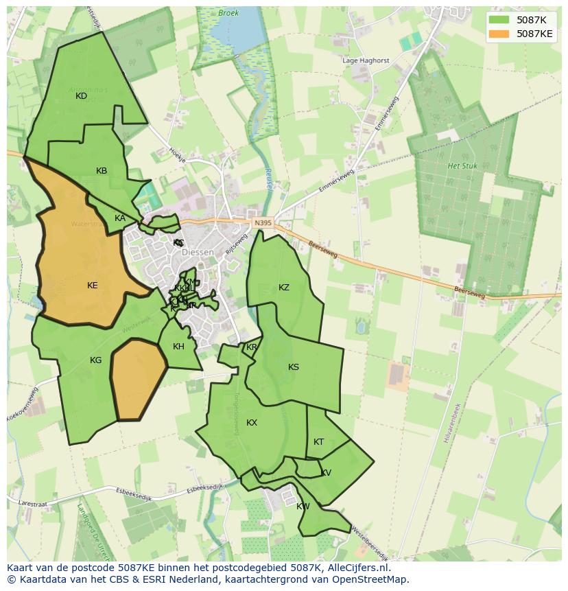 Afbeelding van het postcodegebied 5087 KE op de kaart.