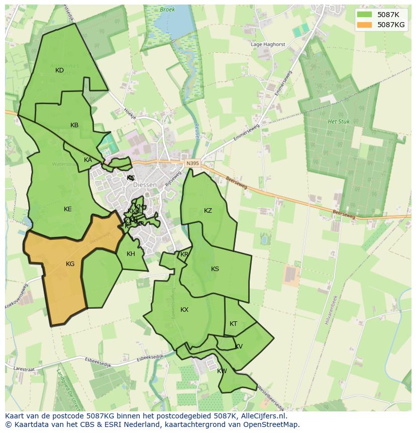 Afbeelding van het postcodegebied 5087 KG op de kaart.