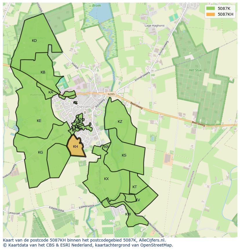 Afbeelding van het postcodegebied 5087 KH op de kaart.