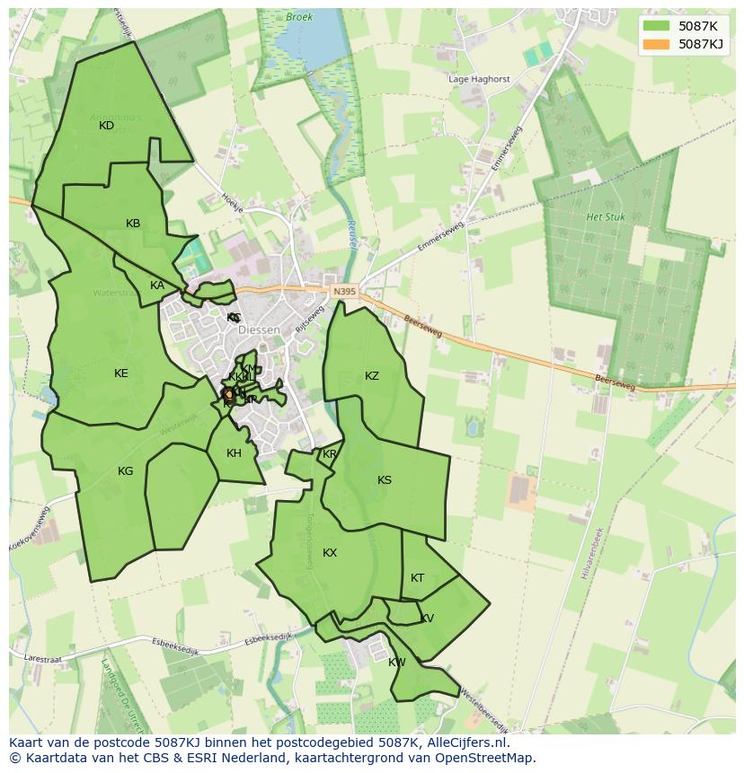 Afbeelding van het postcodegebied 5087 KJ op de kaart.