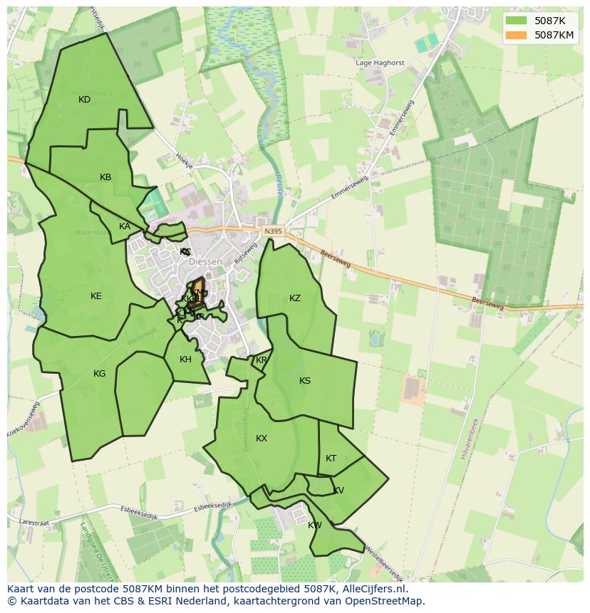 Afbeelding van het postcodegebied 5087 KM op de kaart.