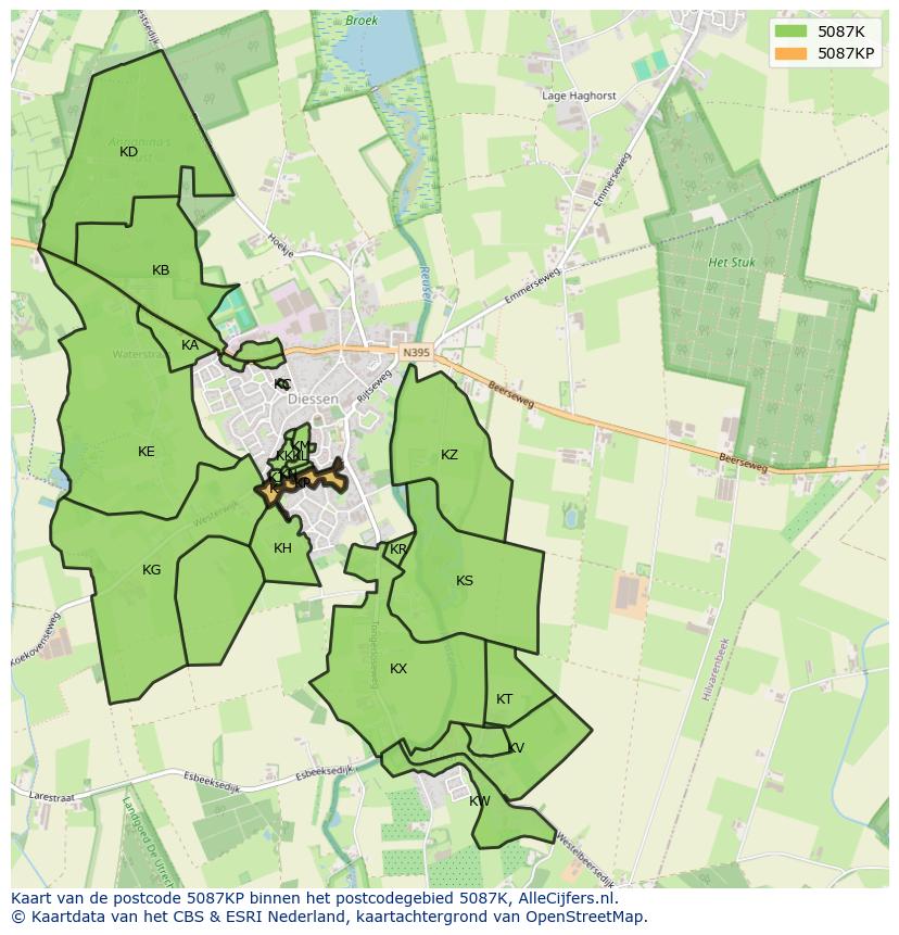 Afbeelding van het postcodegebied 5087 KP op de kaart.