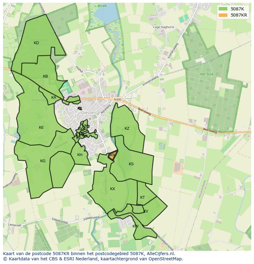 Afbeelding van het postcodegebied 5087 KR op de kaart.