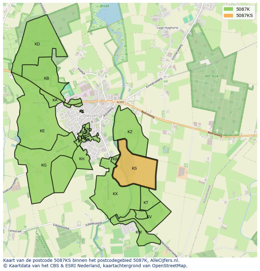 Afbeelding van het postcodegebied 5087 KS op de kaart.