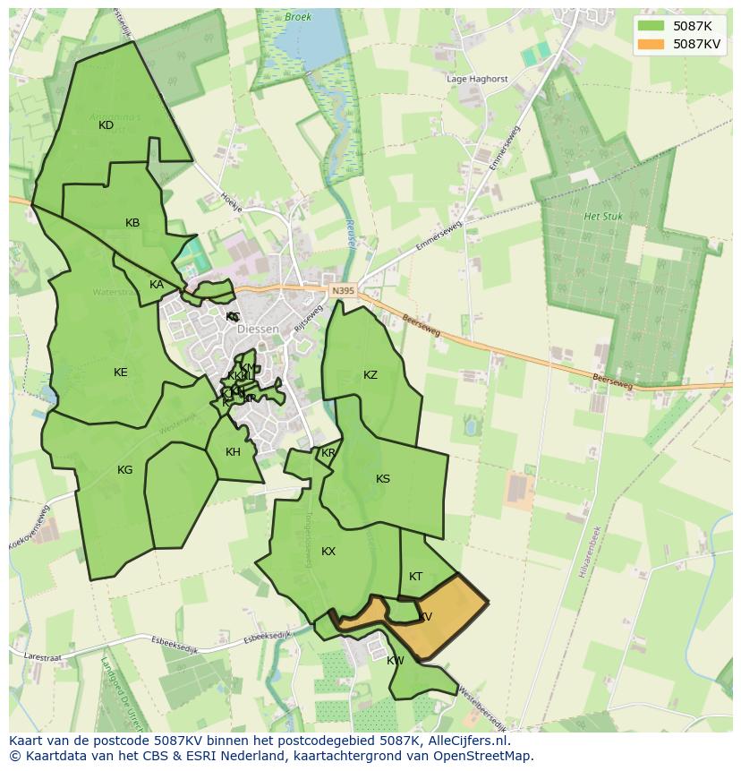 Afbeelding van het postcodegebied 5087 KV op de kaart.